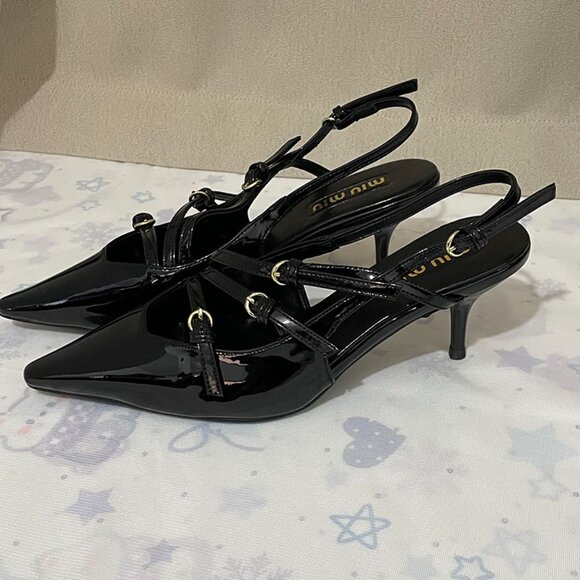 Miu Miu Black Pointed-Toe Buckled Pumps - Picture 3 of 5